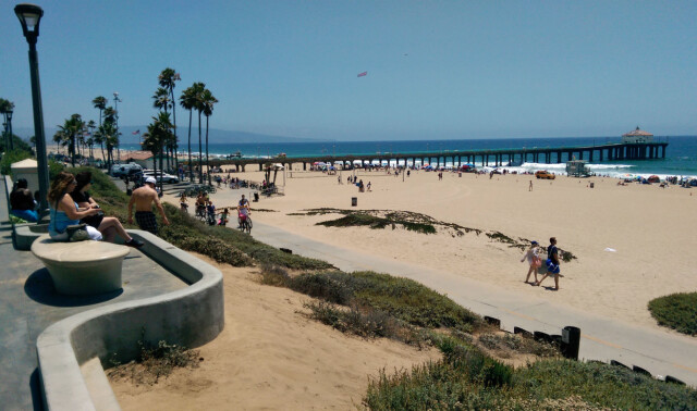 HAIANGREP: På Manhattan Beach ble en mann angrepet av hai like etter at Mona Grudt var tilstede. Foto: Splash News/ All Over Press HAIANGREP: På Manhattan Beach ble en mann angrepet av hai like etter at Mona Grudt var tilstede. Foto: Splash News/ All Over Press